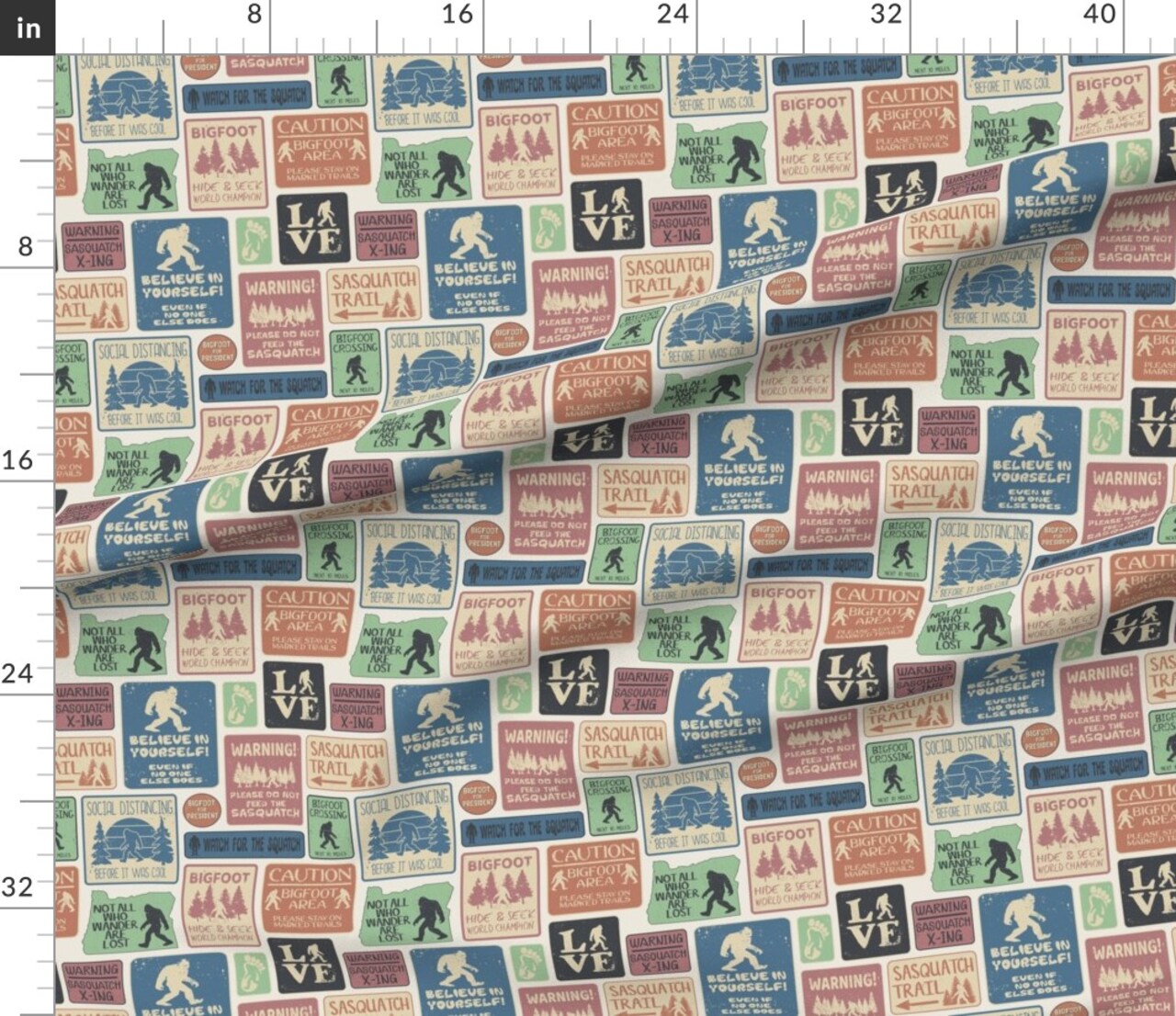 Bigfoot Vintage Sign Folklore Sasquatch Cryptozoology Custom Printed Fabric by Spoonflower Various Fabrics by the Yard or Fat Quarter